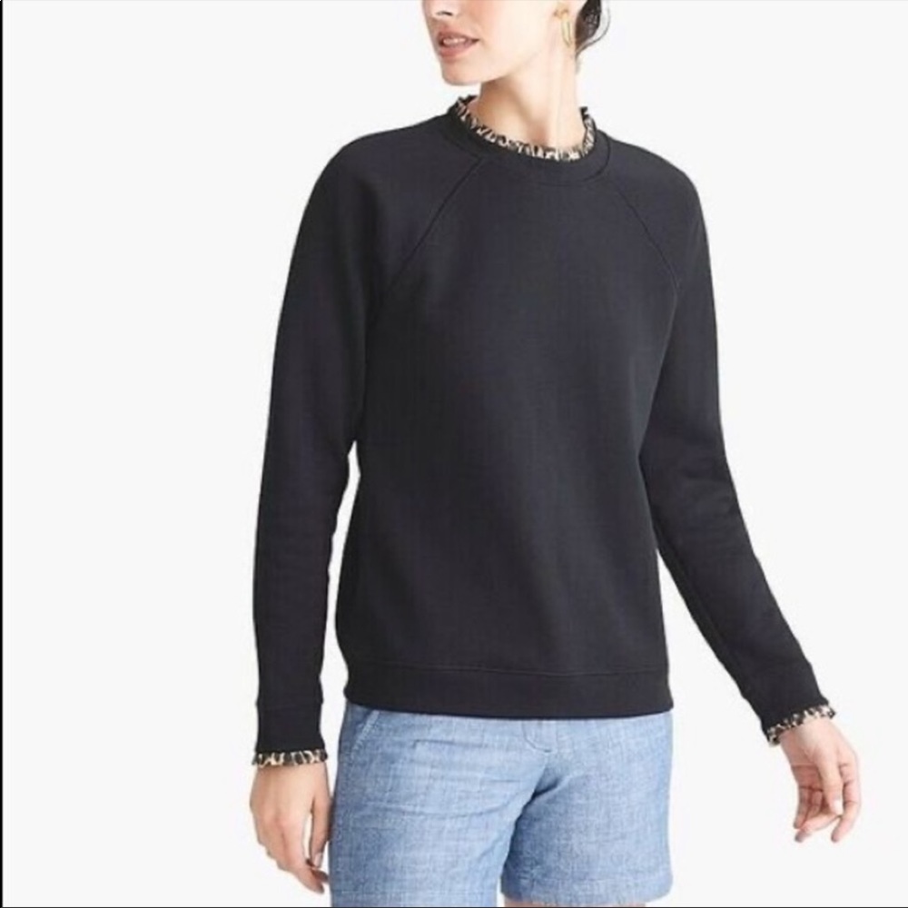 [J. Crew] Blue Crewneck Sweatshirt with Floral Ruffle Lining